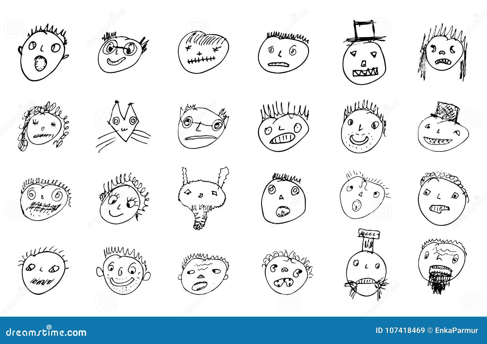 Doodled Funny Stick Figure Faces Stock Vector - Illustration of behavior,  laugh: 107418469