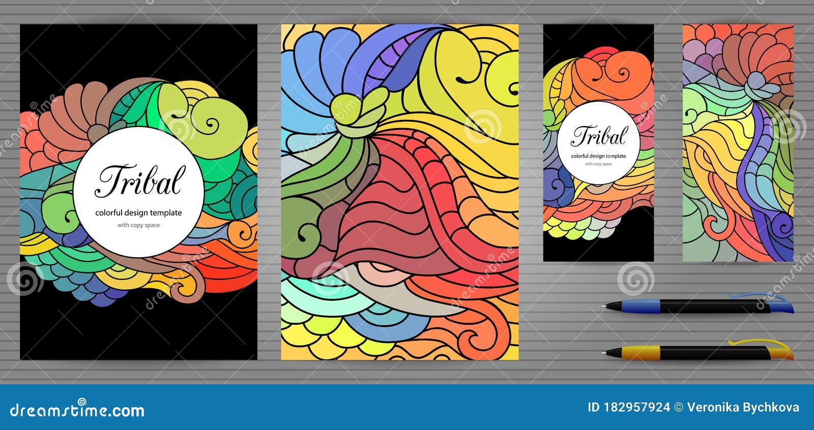 Download Doodles Corporate Identity And Stationery Templates Set Colorful Zentangle Graphic Design Mockups Including Document Flyer Stock Illustration Illustration Of Oriental Annual 182957924