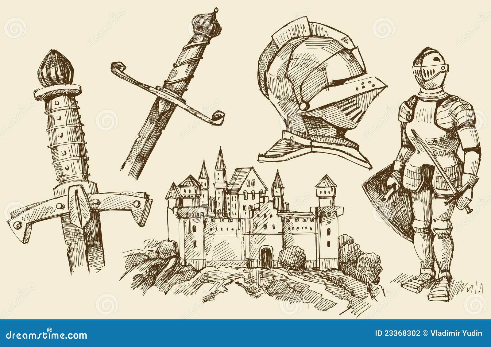 Doodles de la Edad Media ilustración del vector. Ilustración de medieval -  23368302