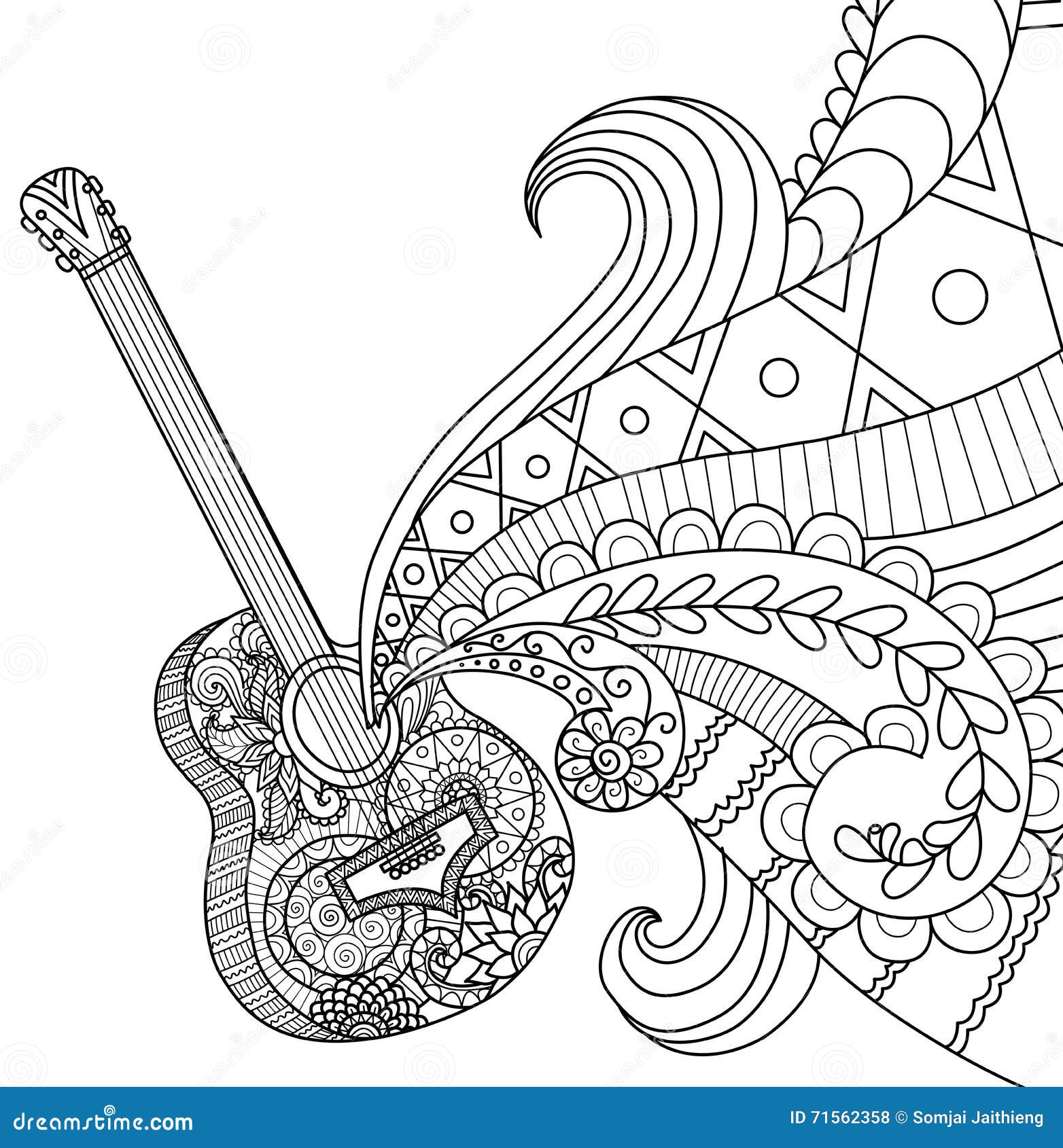 doodles  of guitar for coloring book for adult