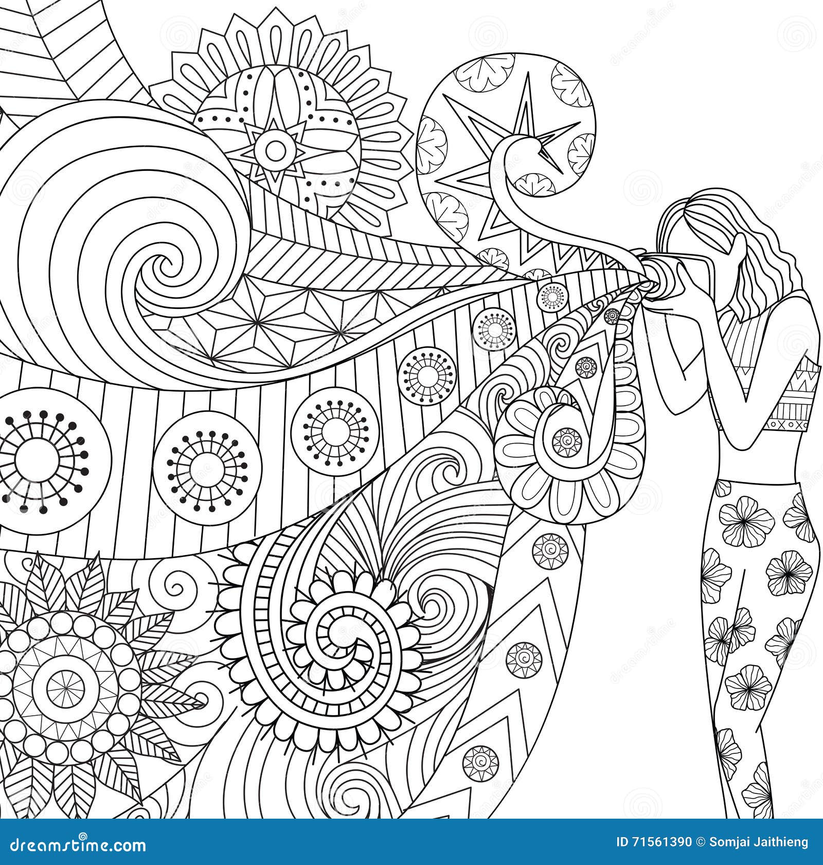 Doodles Design Of A Photographer Girl Taking Photo For Coloring Book