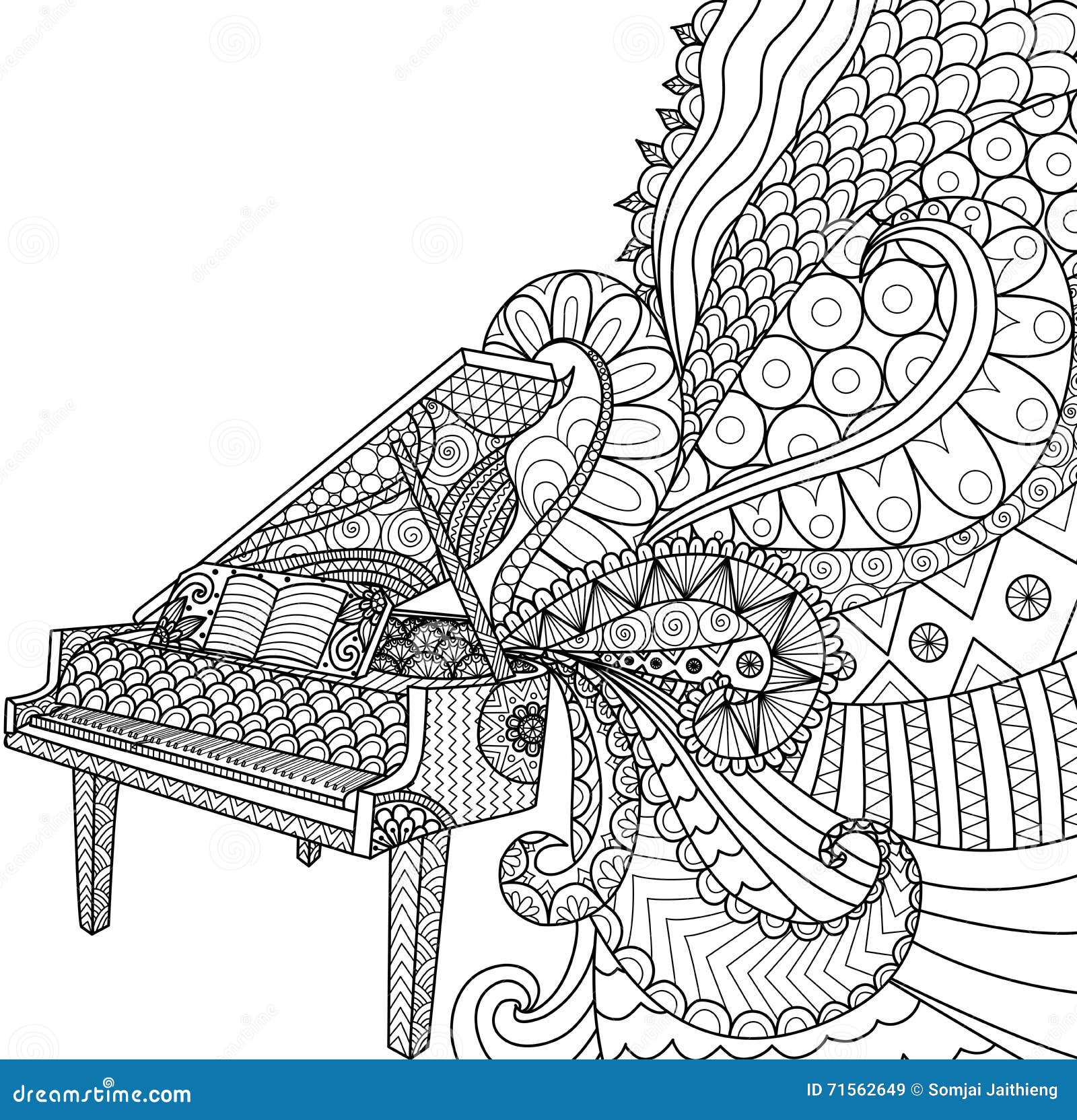 doodles  of piano for coloring book for adult, poster, cards,  , t- shirt graphic and so on - stock
