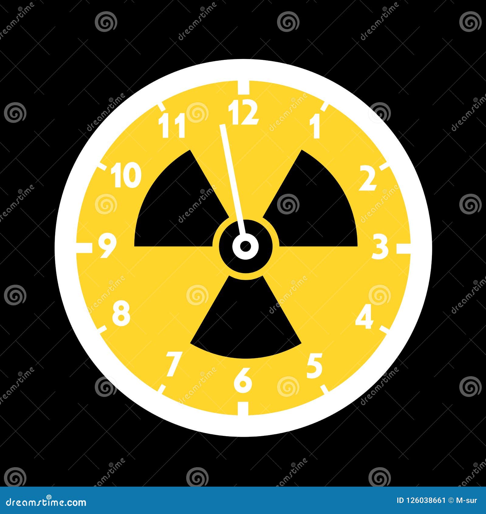 Doomsday Clock with Symbol of Nuclear and Atomic Radiactivity Stock