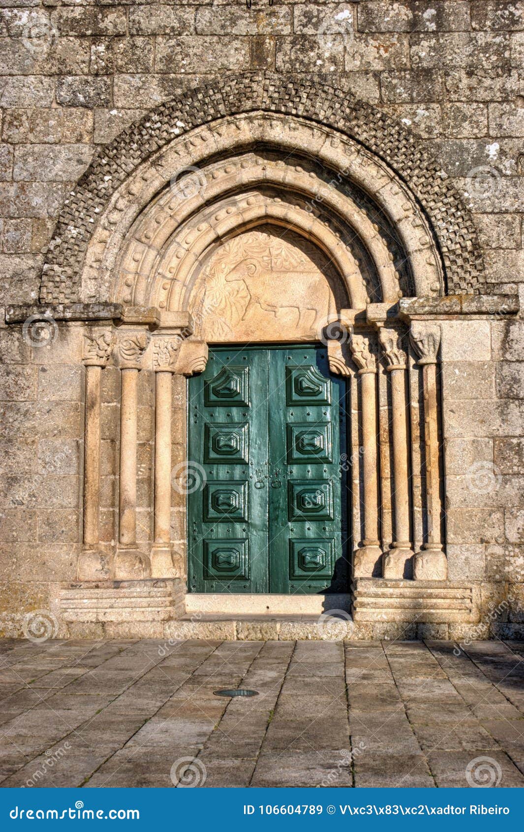 door detail of romanesque church of fonte arcada