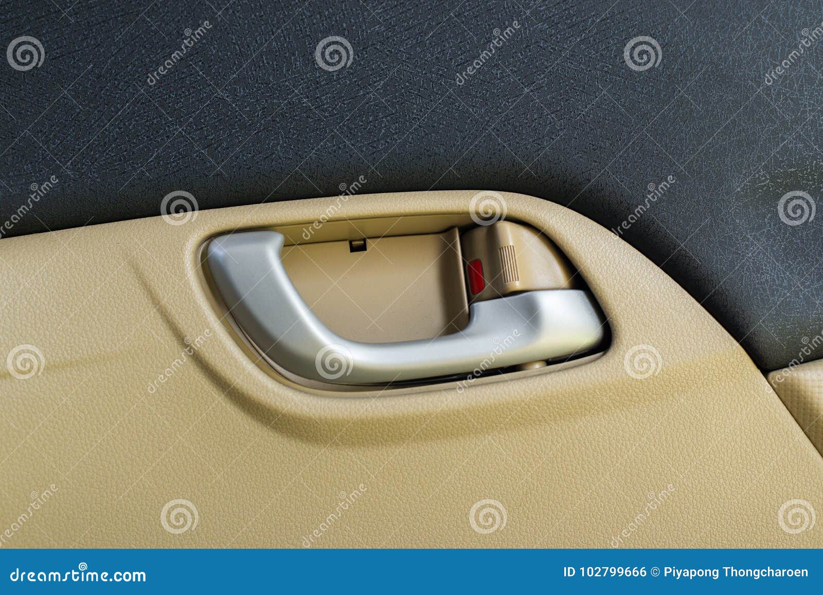 Door Handle Inside The Car Button Locking Stock Photo