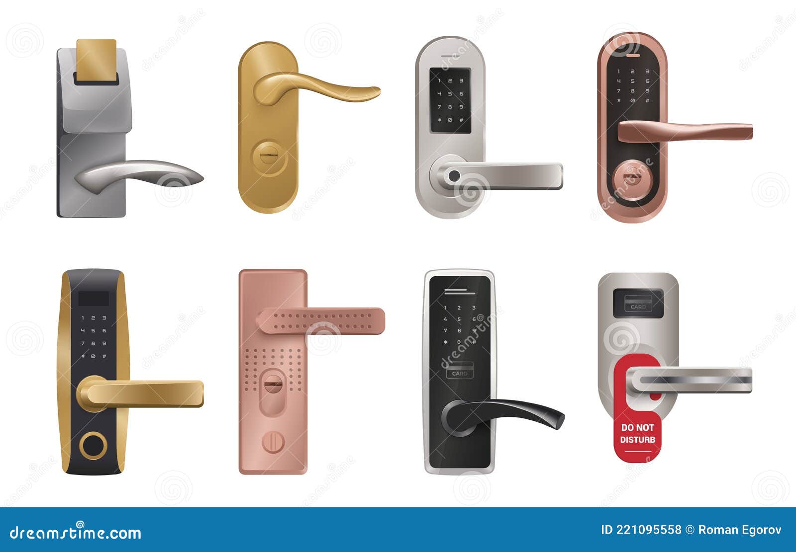 door handle. realistic knob and lock with pin code, biometry and nfc key. home metallic doorways furniture. hotel door
