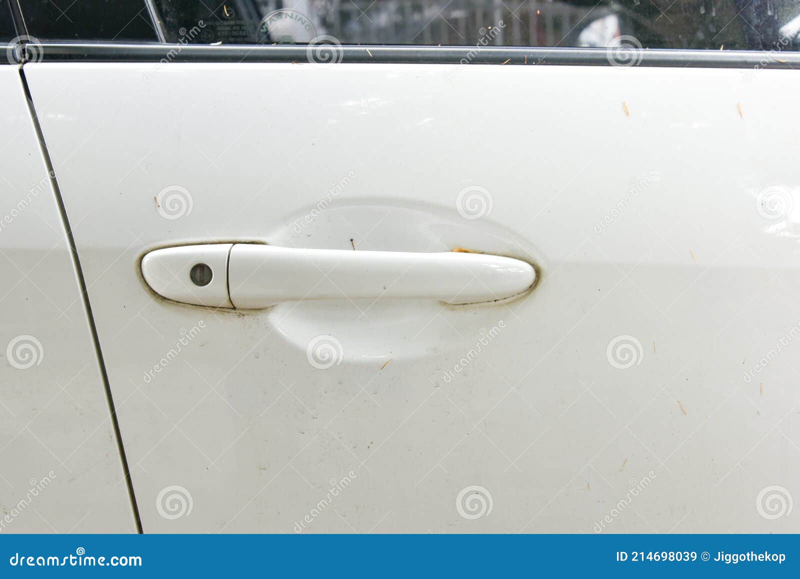 Door Handle of White Old Car, Dirty Door Handle and Scratch of White Car Stock Image Image of