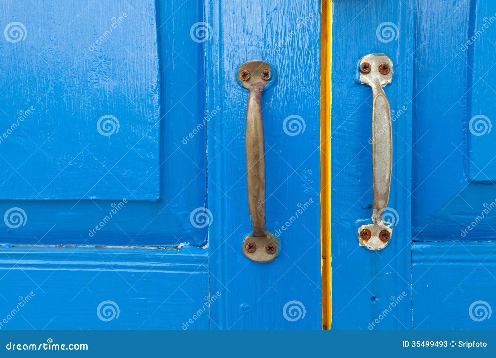 Door Handles with an Old Double Door Painted Stock Image Image of