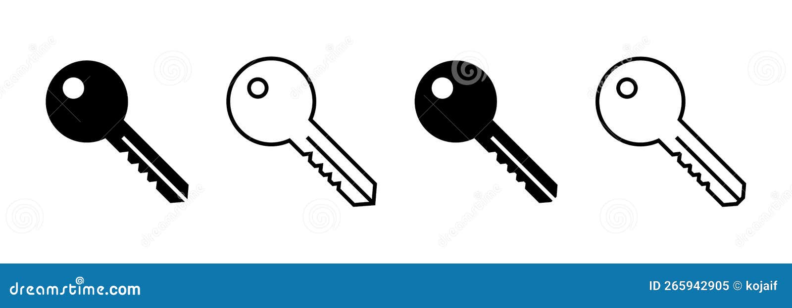 Door Keys Vector Icon Set. Linear Key Symbol in Different Style Stock Vector Illustration of