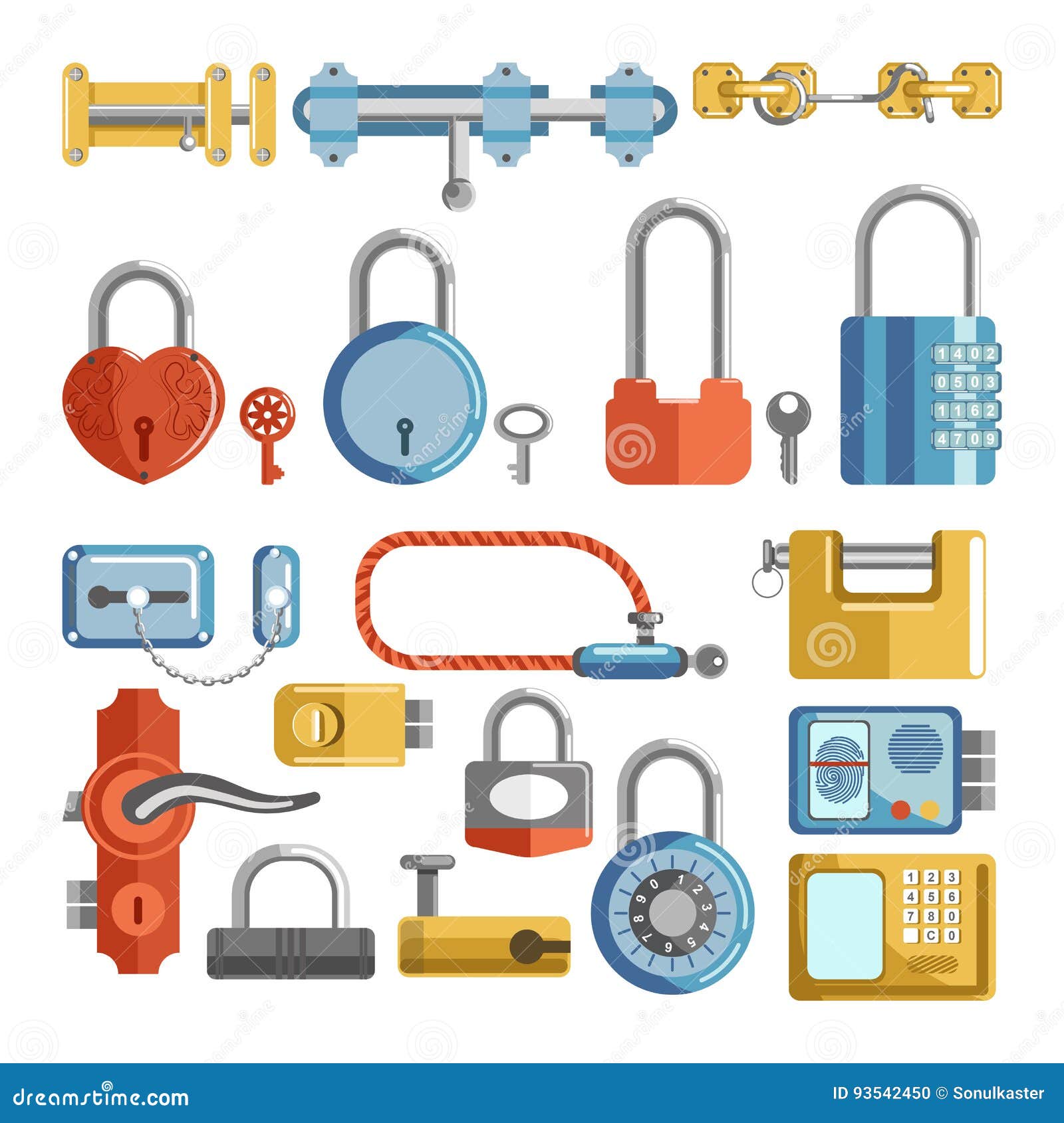 Door Locks And Padlock Latches Keys Vector Retro And Modern Flat