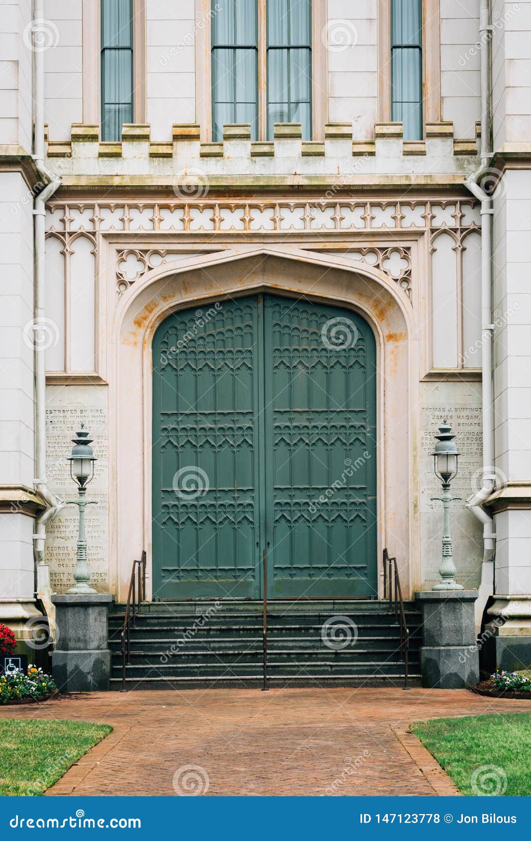 door of louisiana`s old state capitol, in baton rouge, louisiana