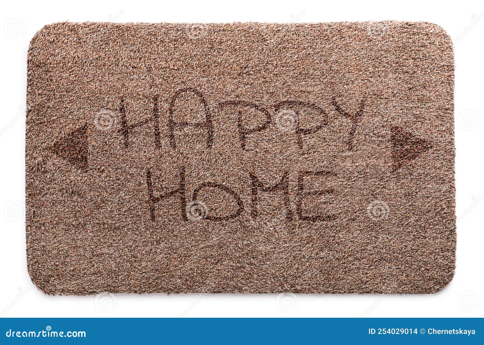 Door Mat with Words Happy Home on Background, Top View Stock Photo