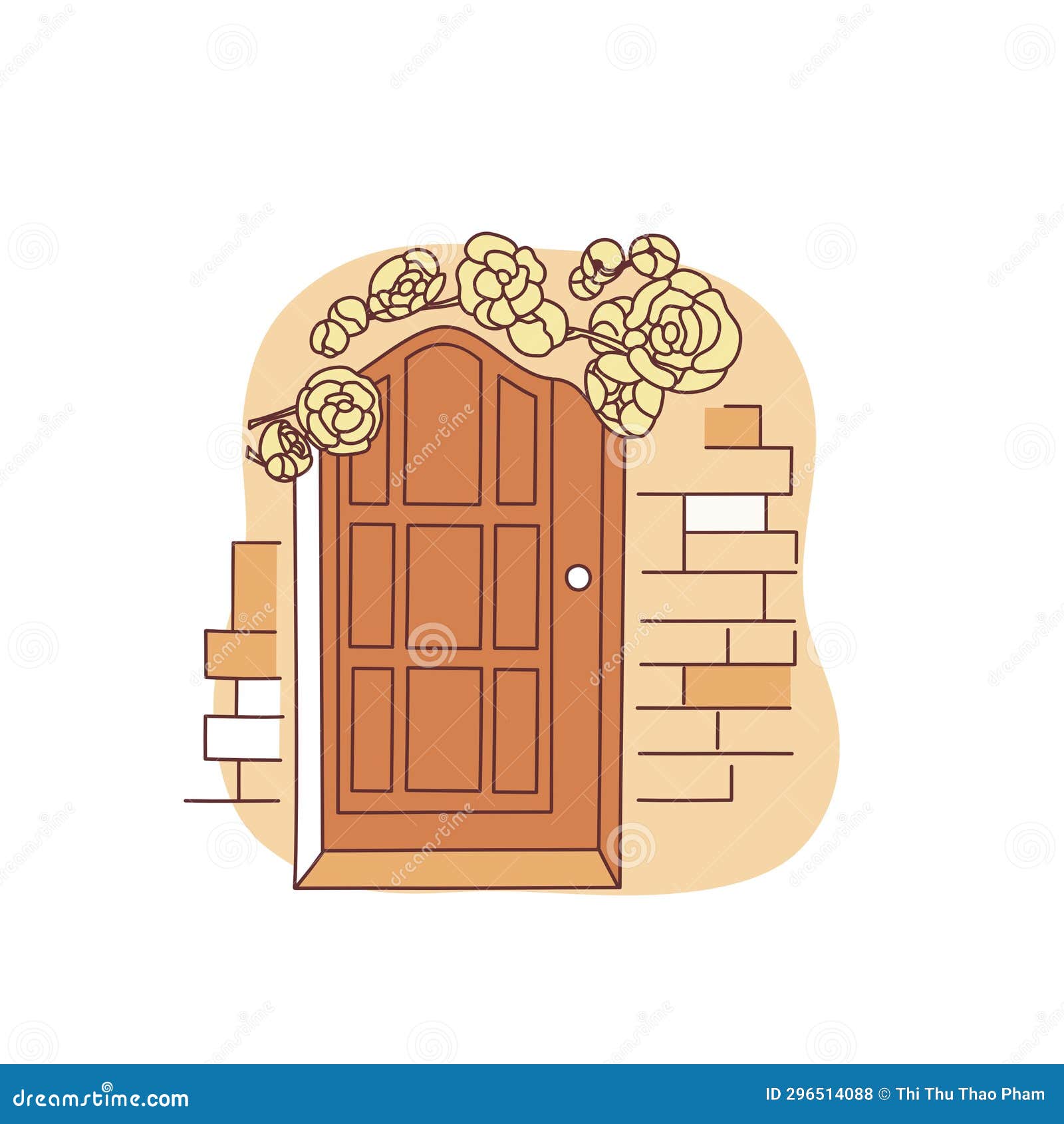 Door with Romantic Roses. Vector Illustration. Stock Illustration