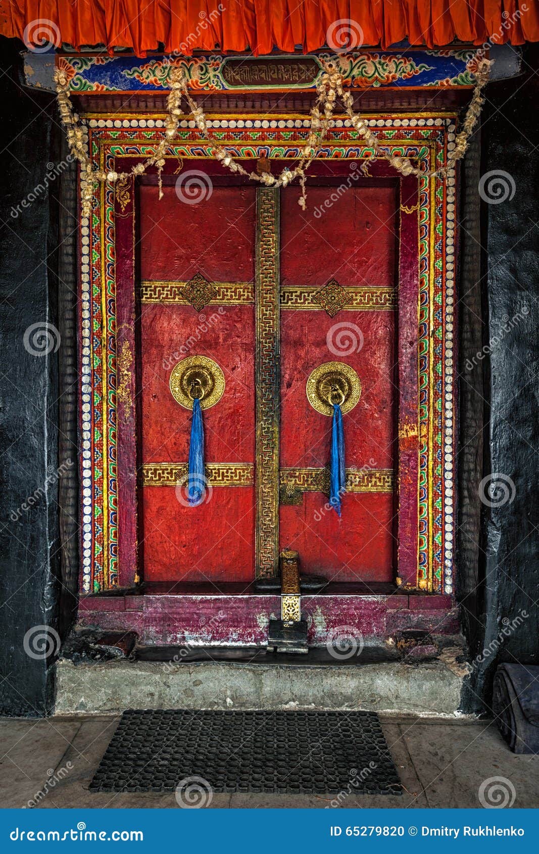 door of spituk monastery. ladakh, india