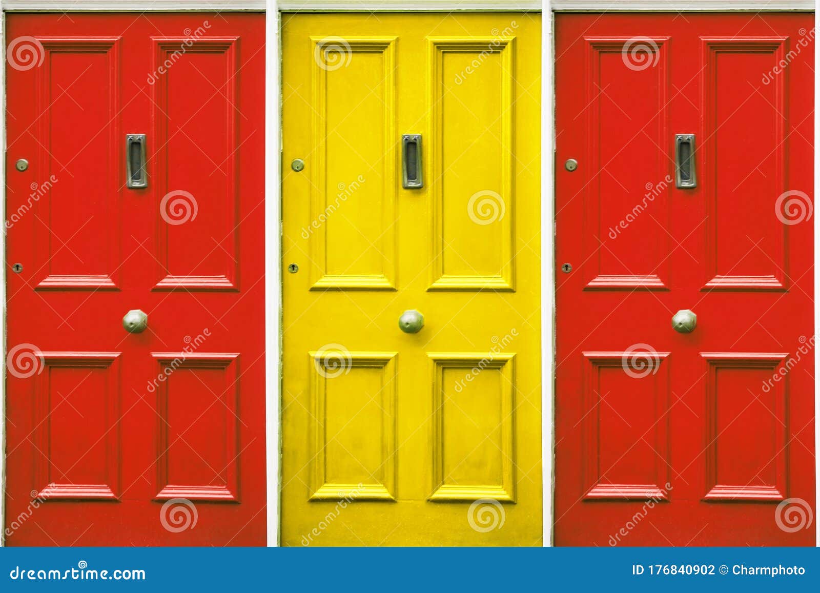 Door Symbolizing Closing. Door in the Color of the Spanish Flag Stock