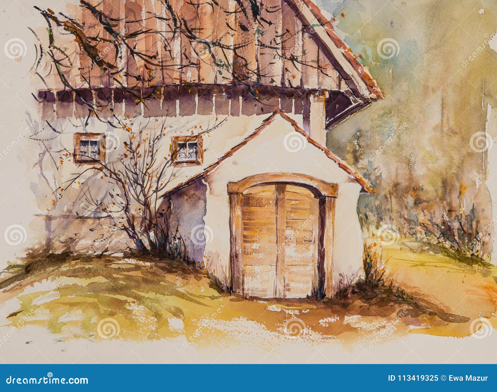 Wine Cellar Watercolors Painted Stock Illustration - Illustration Of Forest, Architecture: 113419325