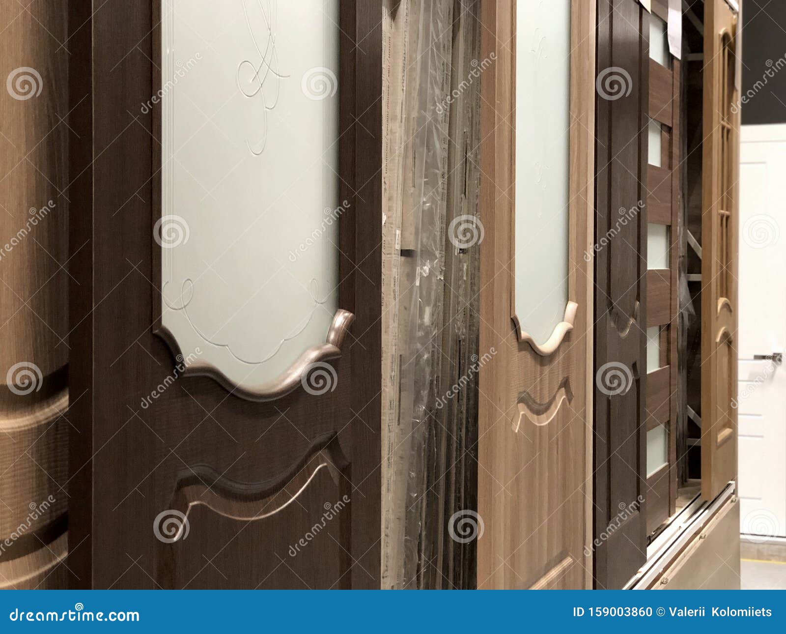 Varied Selection of Doors in the Store. Stock Photo Image of black