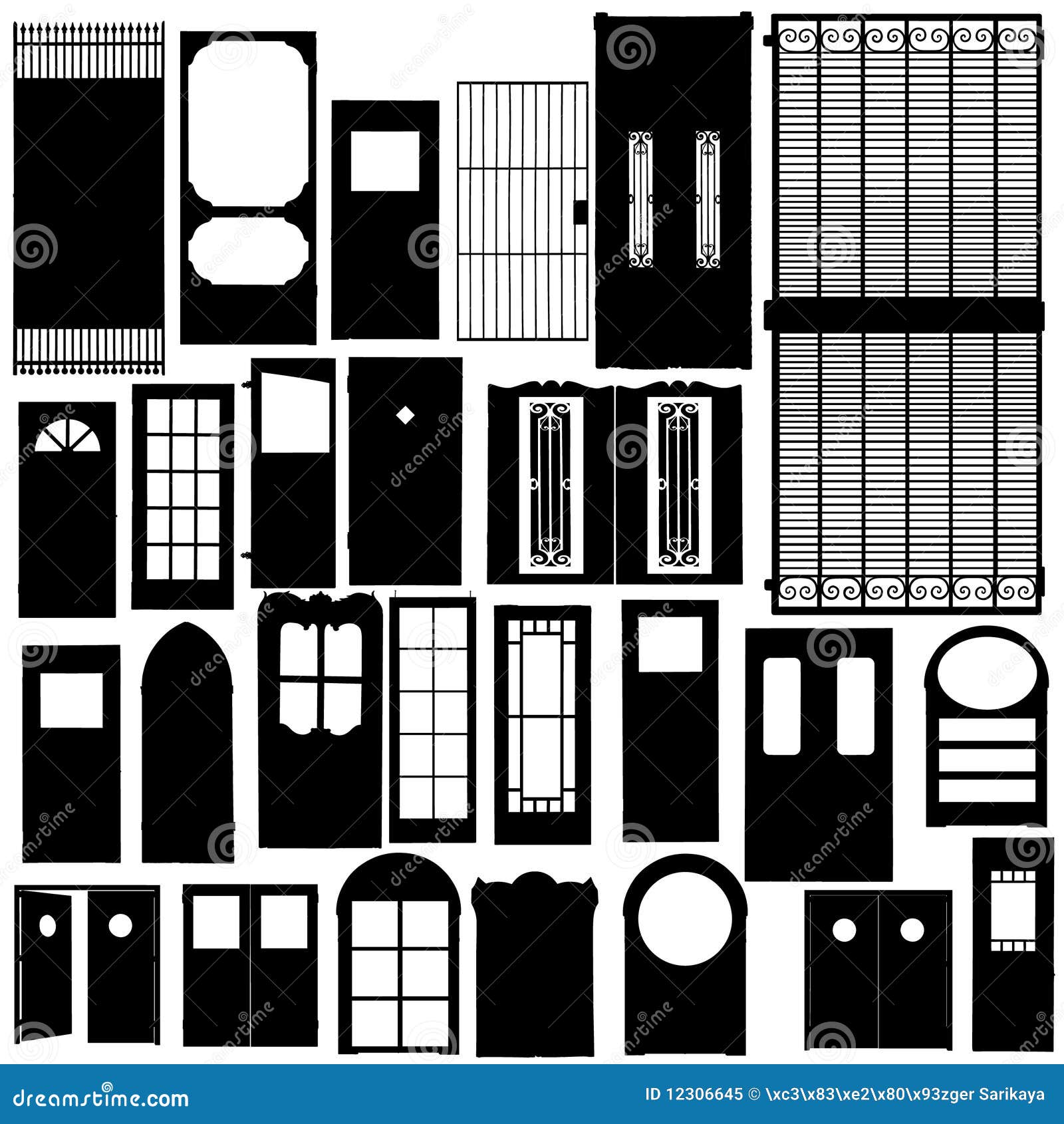 Doors silhouette set stock vector. Illustration of style - 12306645