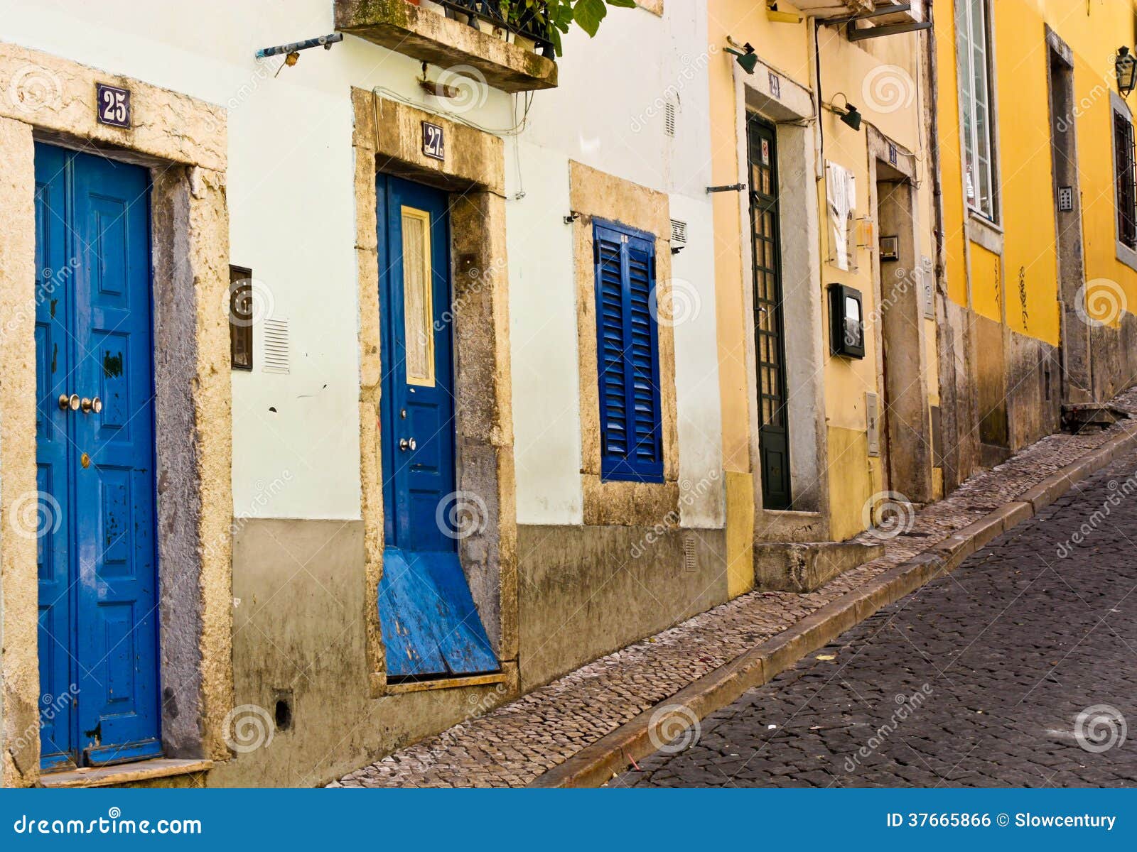 Doors on the Street Going Uphill Stock Photo - Image of house ...