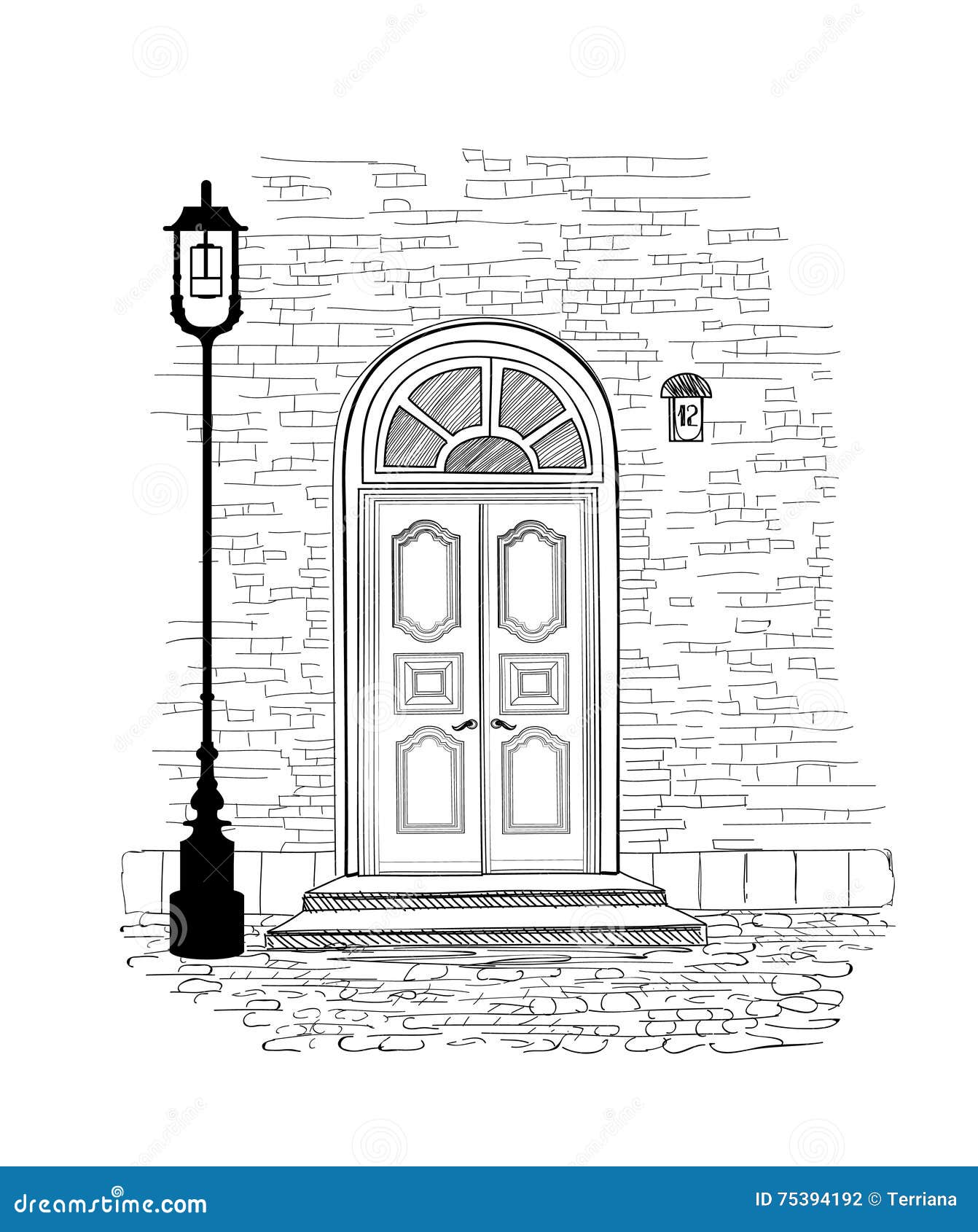 Doorway Background. House Door Entrance Hand Drawing Illustrati Stock