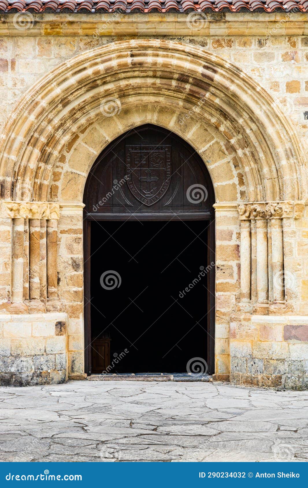 doorway with multiple stone arches. monastery of santo toribio de liebana. cantabria, spain