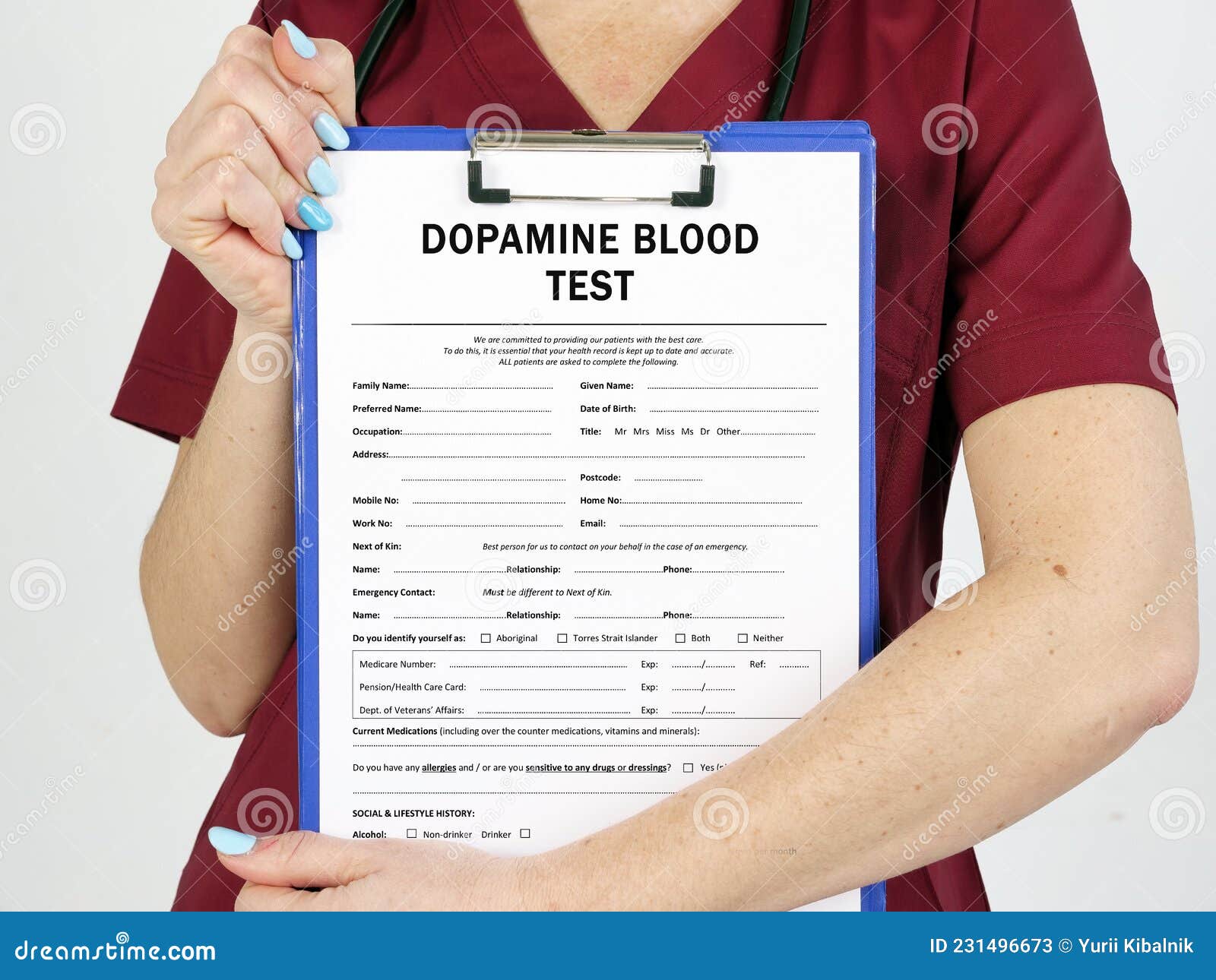 DOPAMINE BLOOD TEST Phrase on the Piece of Paper Stock Image Image of