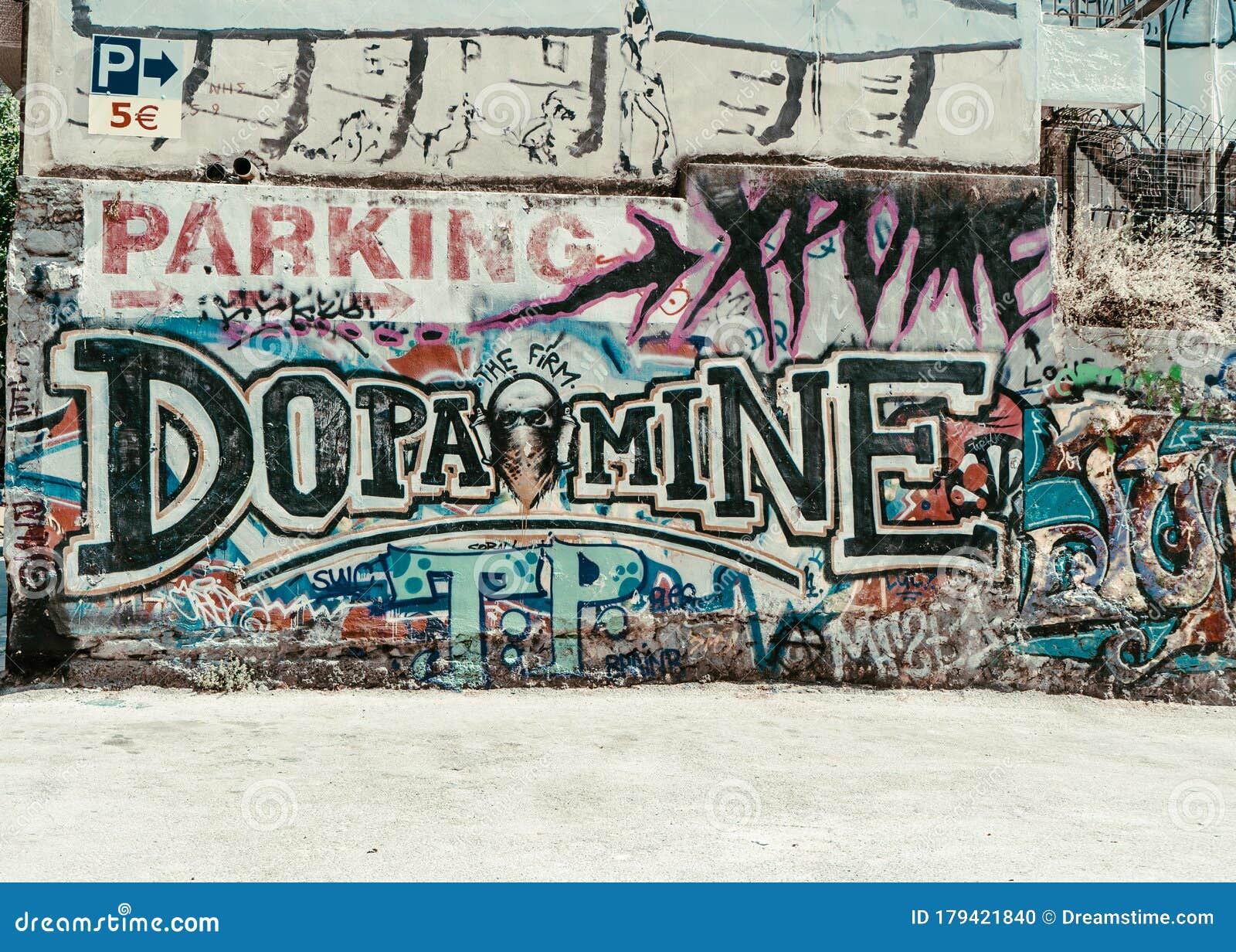 Dopamine Graffiti on the Wall of Athens in Greece. August 2019