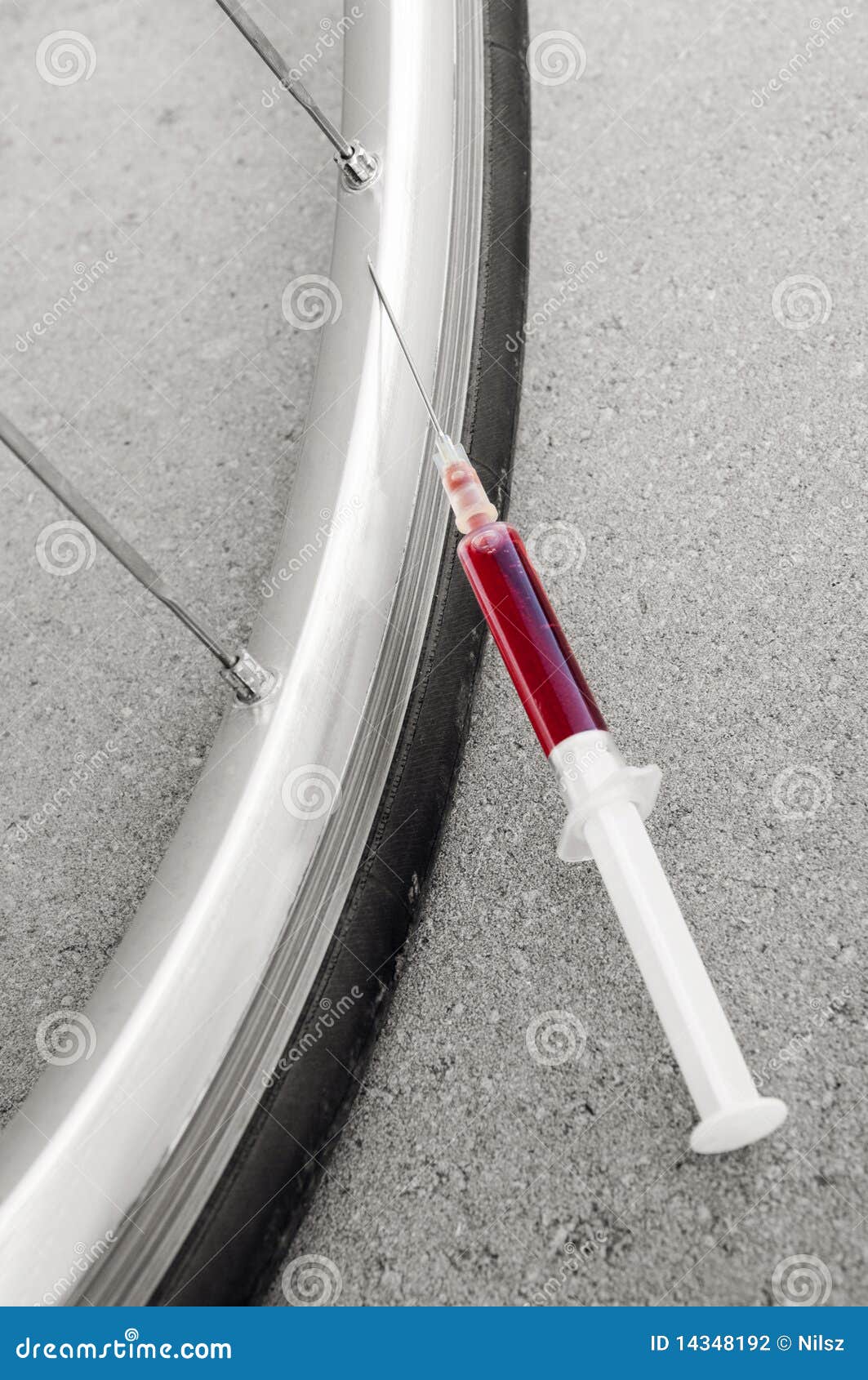 Doping Syringe at Road Bike Racing Wheel Stock Photo Image of bicycle