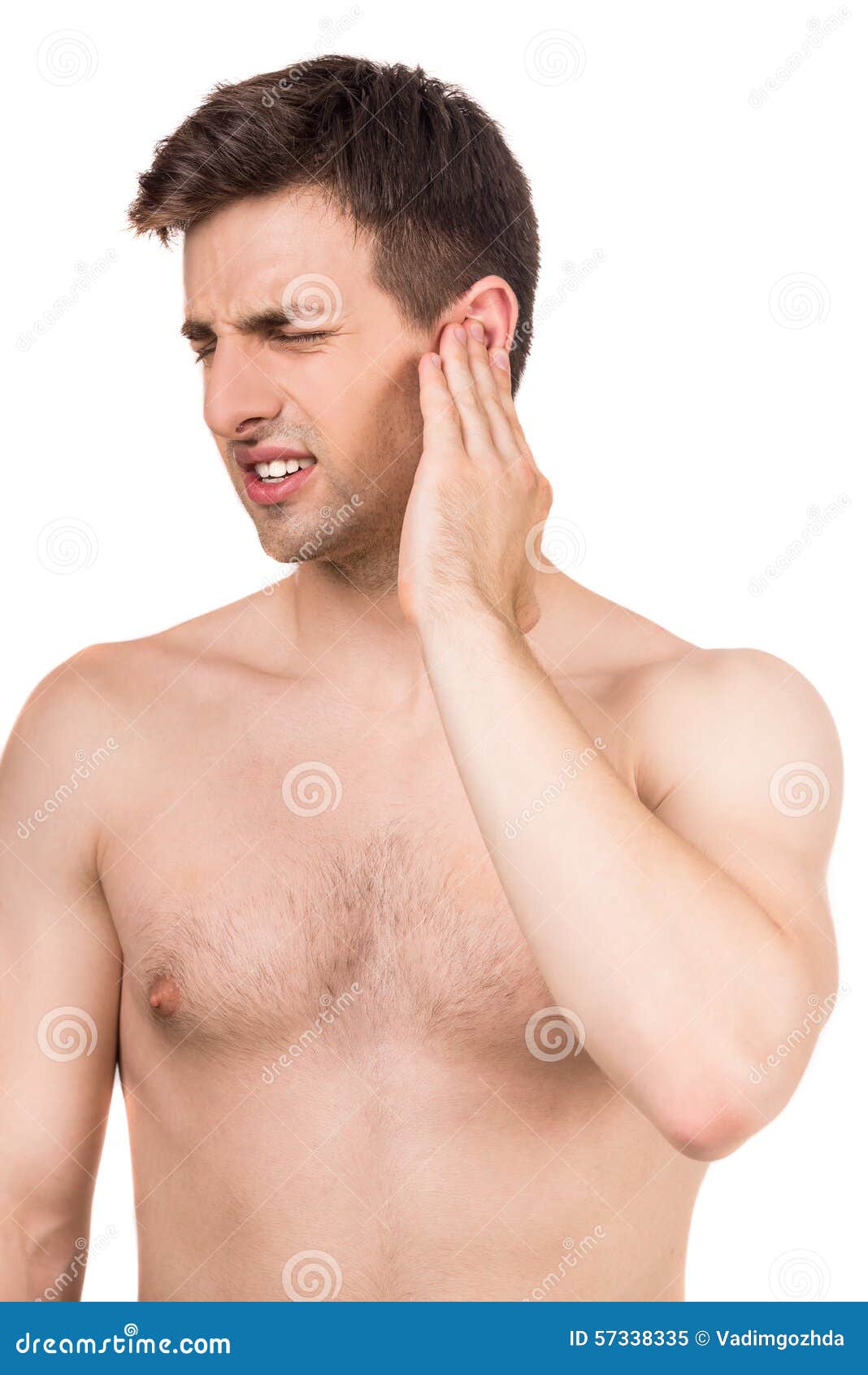 Man Having Leg Pain, Studio Shot Over White Background. Side View