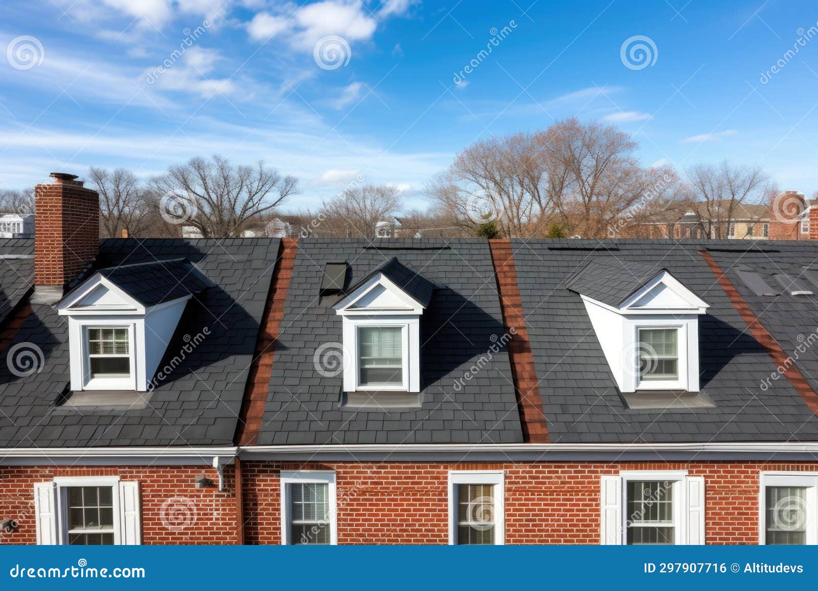 Dormers on the Rooftop of a Colonial Brick House Stock Photo Image of