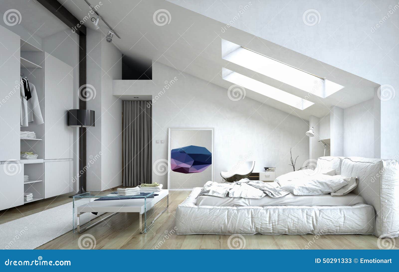 Dormitorio Arquitectónico Dentro De La Casa Blanca Stock de ilustración