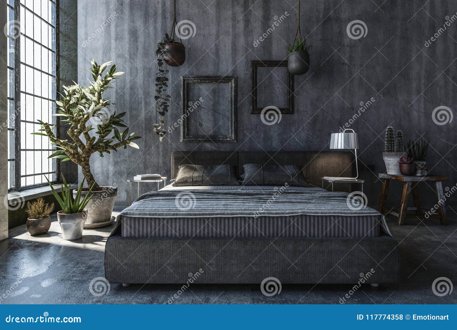 Dormitorio Con Las Paredes Grises Stock de ilustración Ilustración de
