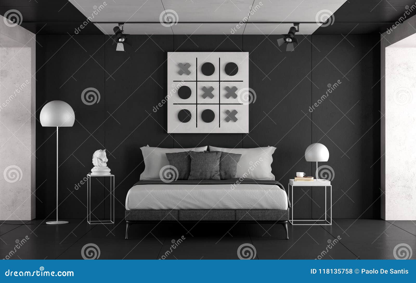 Dormitorio Principal Blanco Y Negro Stock de ilustración - Ilustración de  muebles, tela: 118135758