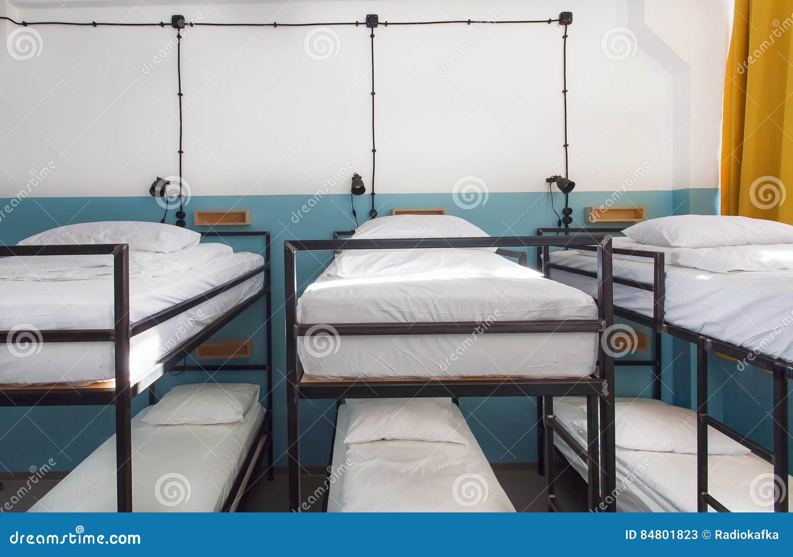 Dormitory Room with Bunk Beds in New Hostel for Students or Travelers