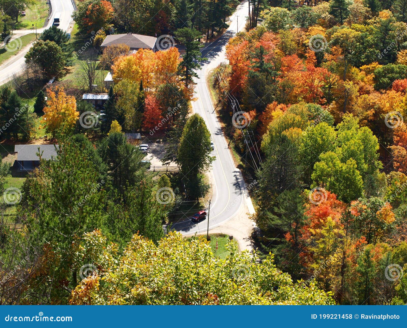Dorset Seen from Above, during a Bright Fall Day, Ontario, Canada Stock