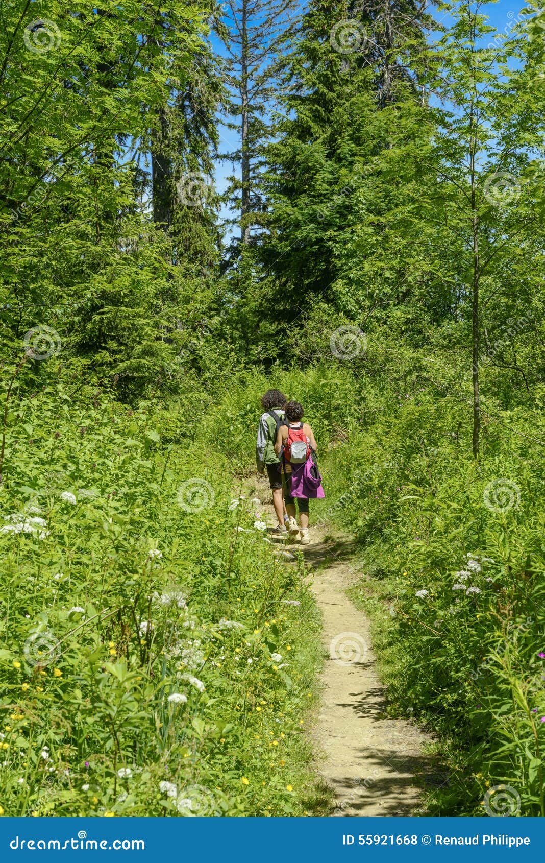 Dos caminantes que caminan en las montañas francesas