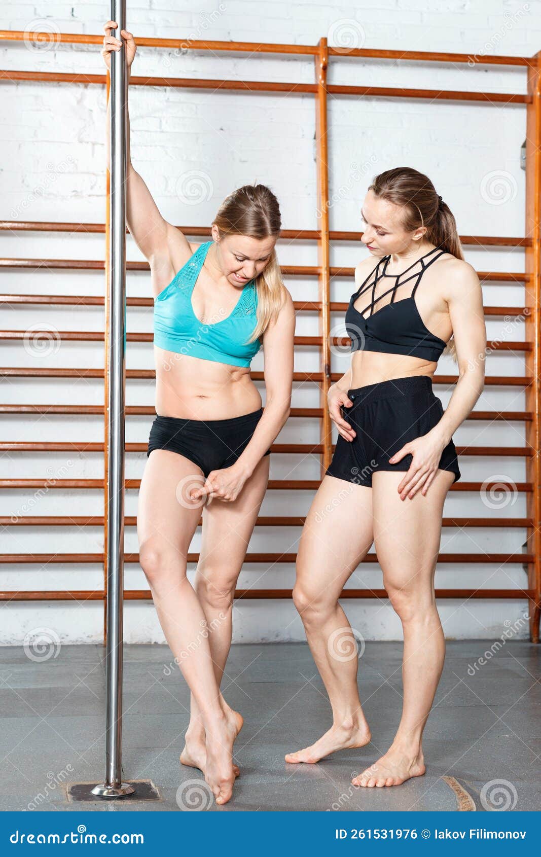 Dos Chicas Delgadas Discutiendo Sus Cuerpos Durante El Entrenamiento En El  Gimnasio Foto de archivo - Imagen de aspecto, gimnasio: 261531976