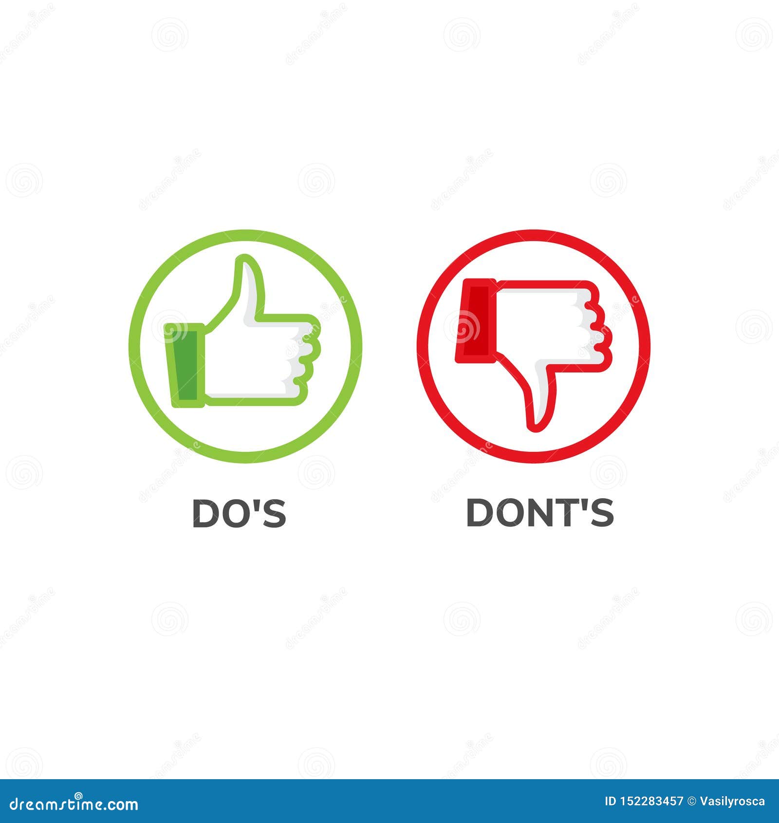 Dos and Dont Good and Bad Icon Check. Negative Positive List, True