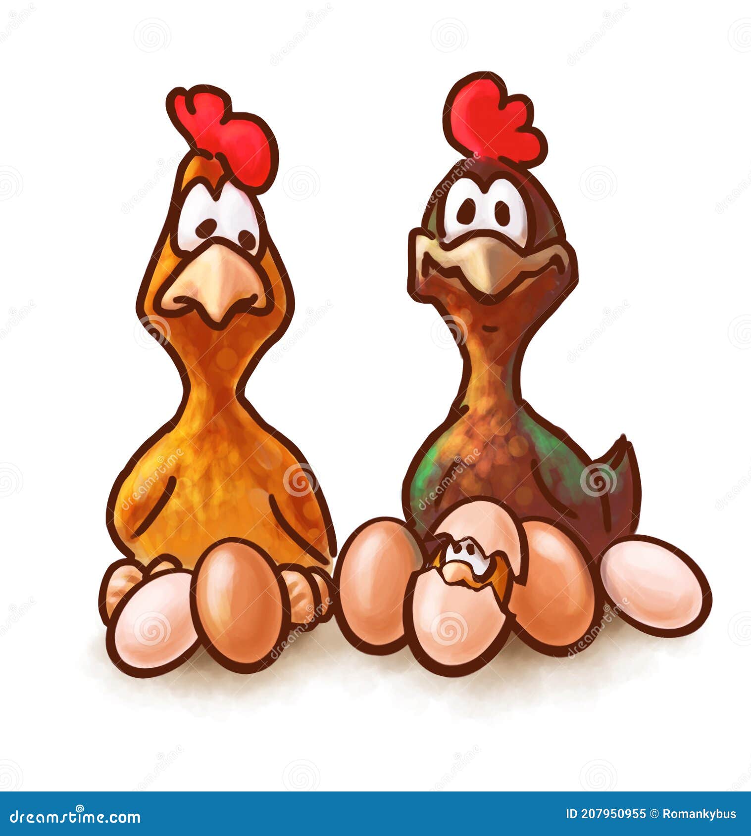 Dos Gallinas Con Huevos Y Dibujos Animados De Pollo Ilustración En Color  Stock de ilustración - Ilustración de historieta, lindo: 207950955