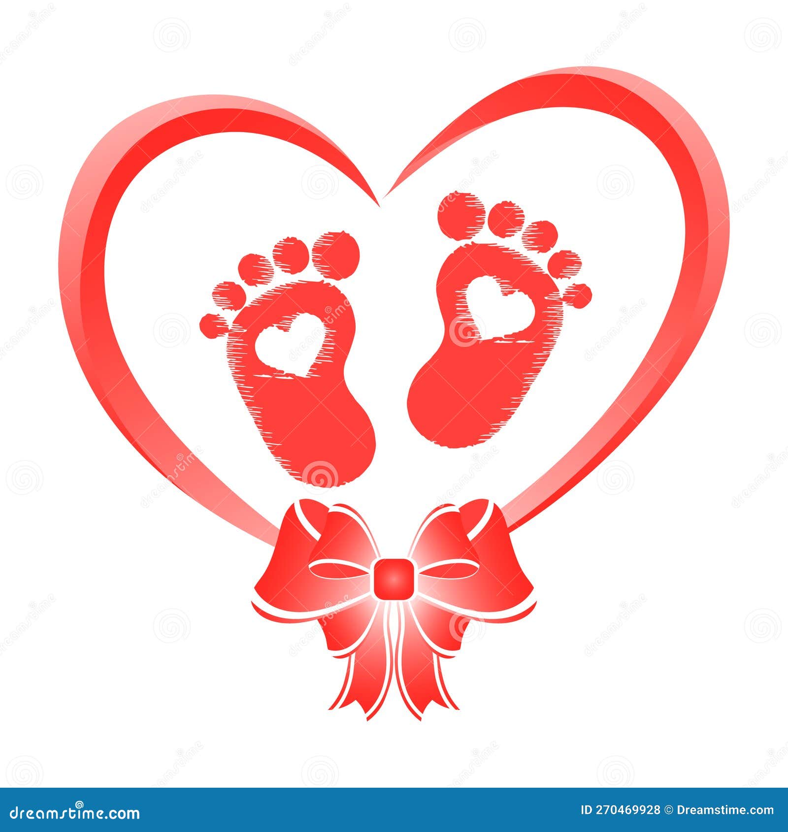 Dos huellas de bebé en forma de corazón. símbolo rojo y azul de un