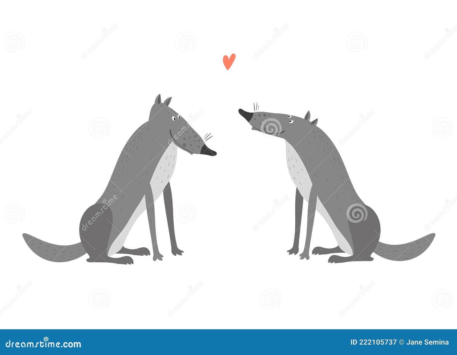 Dos Lobos Enamorados Aislados En Un Fondo Blanco. Lobo Gris. Ilustración  del Vector - Ilustración de bosque, encantador: 222105737