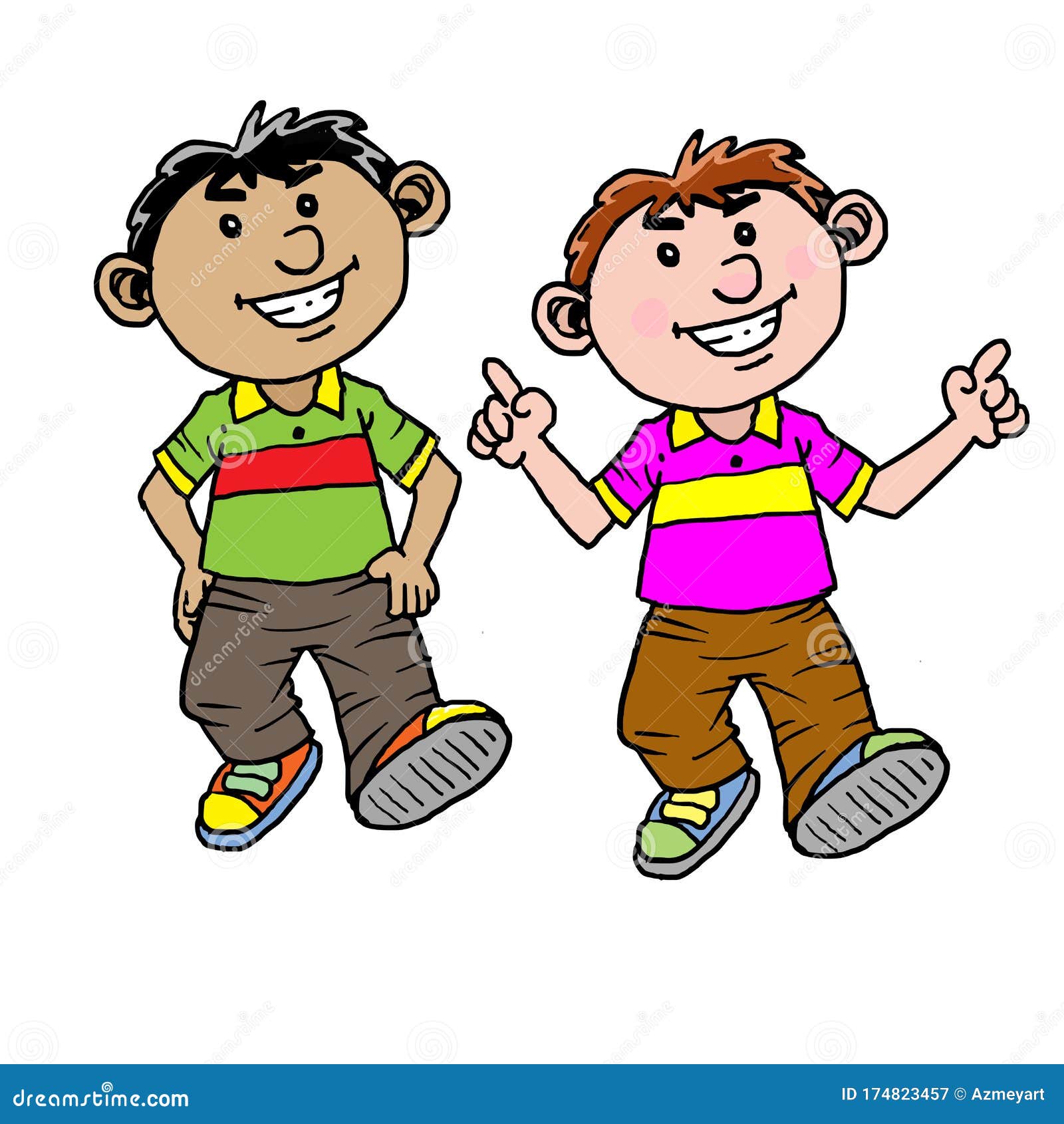 Dos Niños Felices Caminando Dibujos Animados Ilustración del Vector -  Ilustración de lifestyle, vector: 174823457