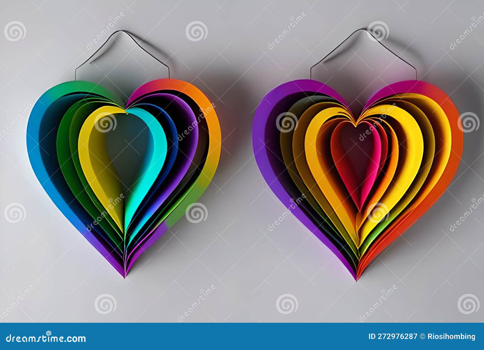 Dos Papeles Colgantes De Color Arcoiris En Forma De Corazón De Amor. Fondo Cardíaco De De Papel Arco Iris Con Efecto Stock de ilustración - Ilustración de colorido, pares: 272976287