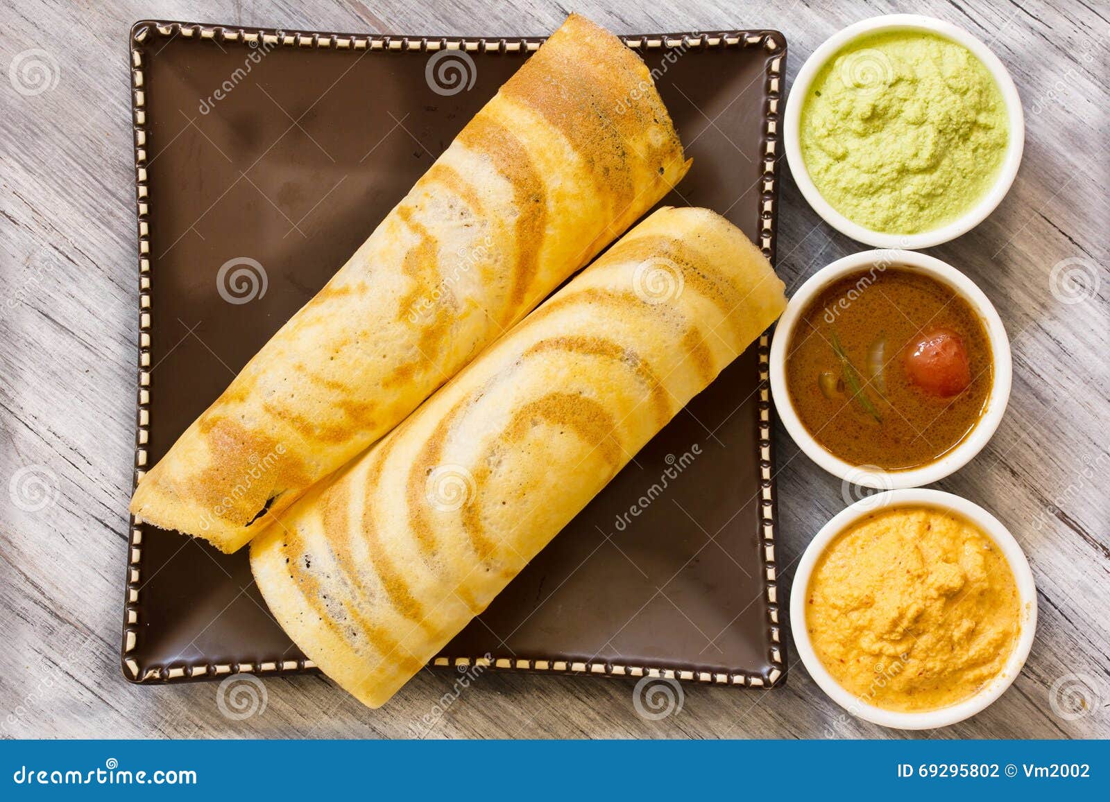 Dosa with Sambar and Chutney, South Indian Breakfast Stock Photo