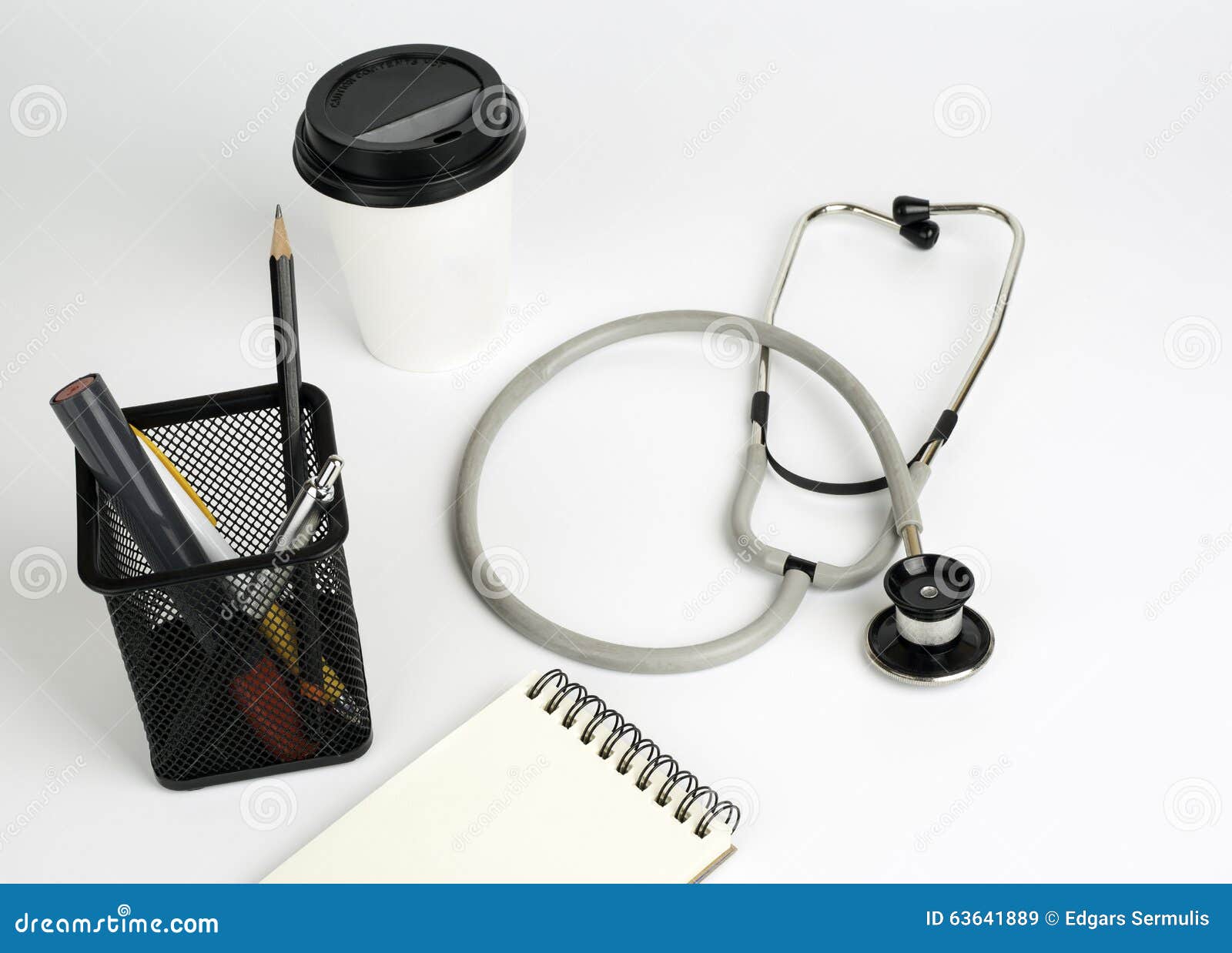 dostor's working table,stethoscope on white
