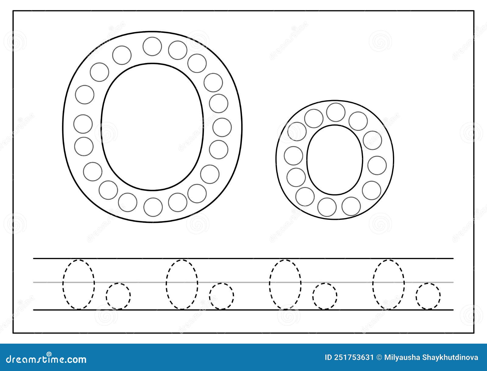 Learning English Alphabet for Kids. Letter O. Tracing Letters. Stock