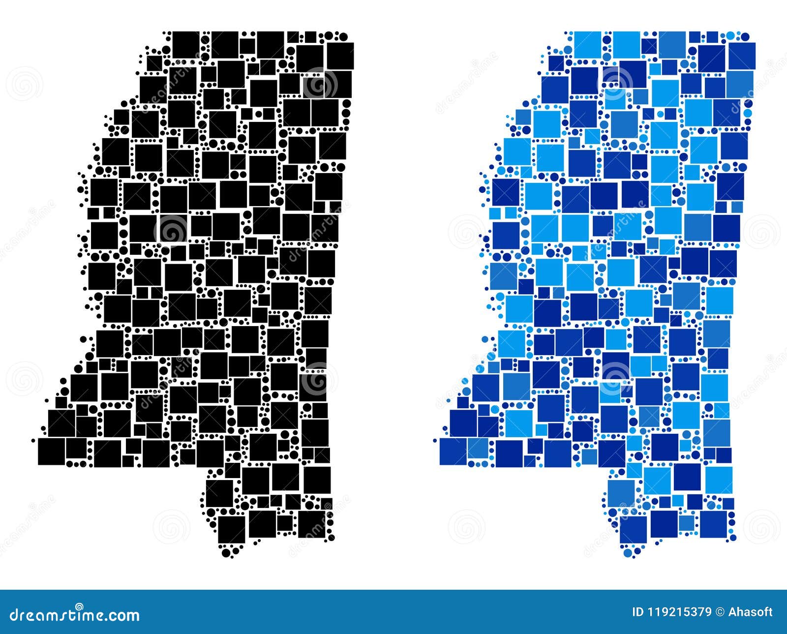 Dot Mississippi State Map with Blue Version Stock Vector Illustration