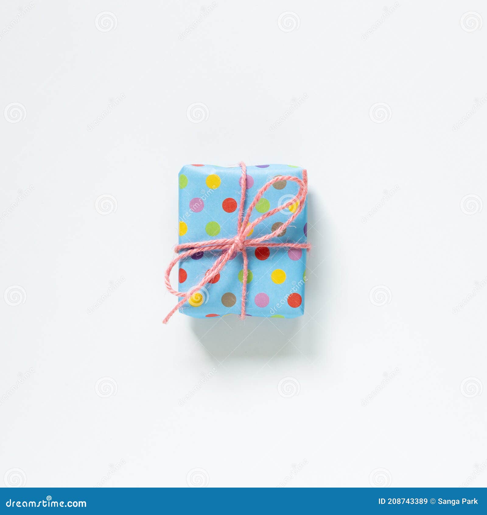 Dot Pattern Sky Blue Gift Box Isolated on White Background Stock Image
