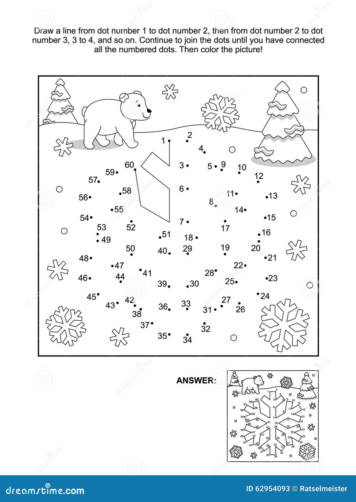 dottodot and coloring page  snowflake stock vector