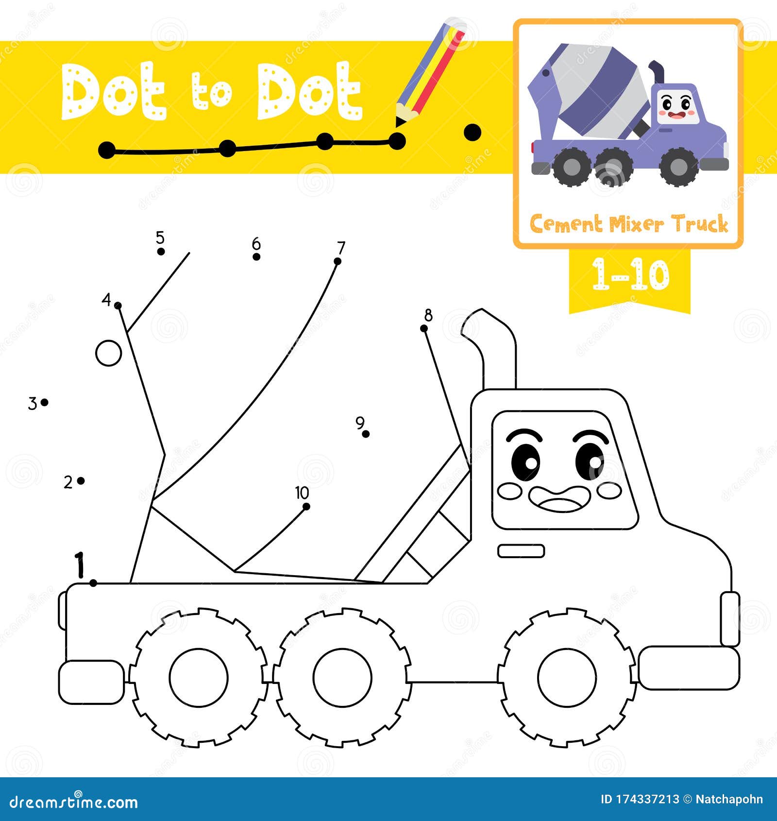 Dot To Dot Educational Game and Coloring Book Cement Mixer Truck Cartoon  Character Side View Vector Illustration Stock Vector - Illustration of  mixer, dottodot: 174337213
